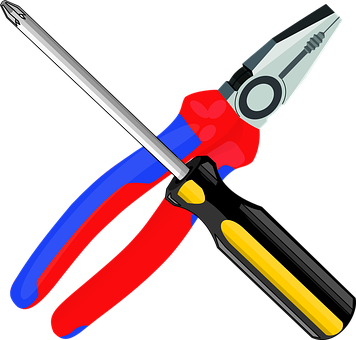 A Red Blue And Yellow Screwdriver And Pliers