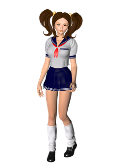 A Cartoon Of A Girl In A School Uniform