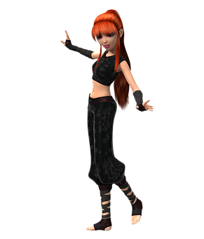 A Cartoon Of A Girl With Red Hair And Black Pants