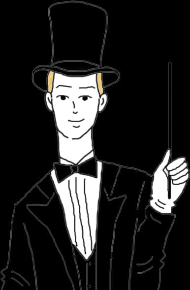 A Man Wearing A Top Hat And Bow Tie Holding A Stick