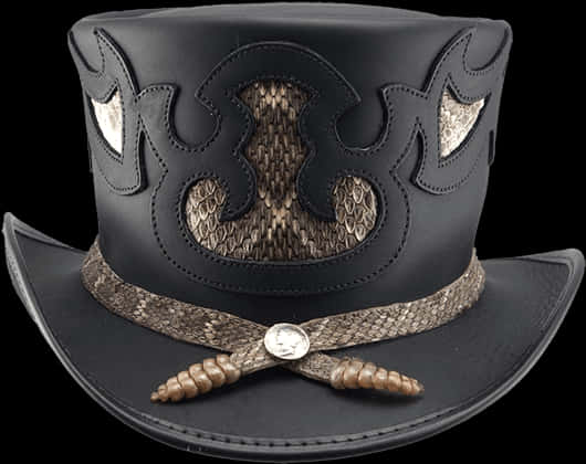 A Black Hat With A Snake Skin Design