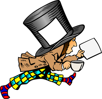 A Cartoon Of A Man In A Top Hat Running With A Cup Of Tea