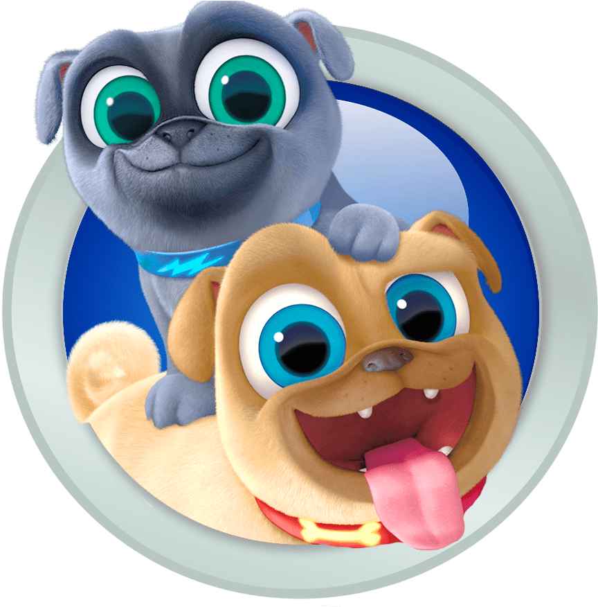 A Cartoon Dog And Puppy On A White Circle