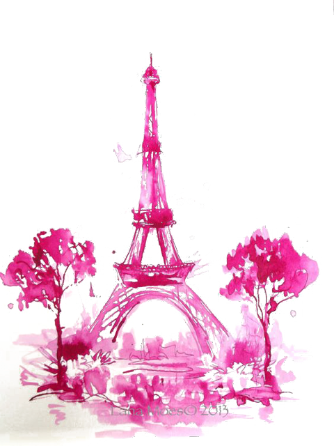 A Pink And Black Painting Of A Tower