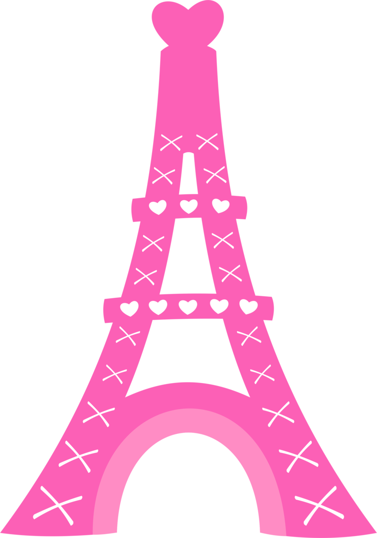 A Pink Eiffel Tower With White Hearts And Crosses With Eiffel Tower In The Background