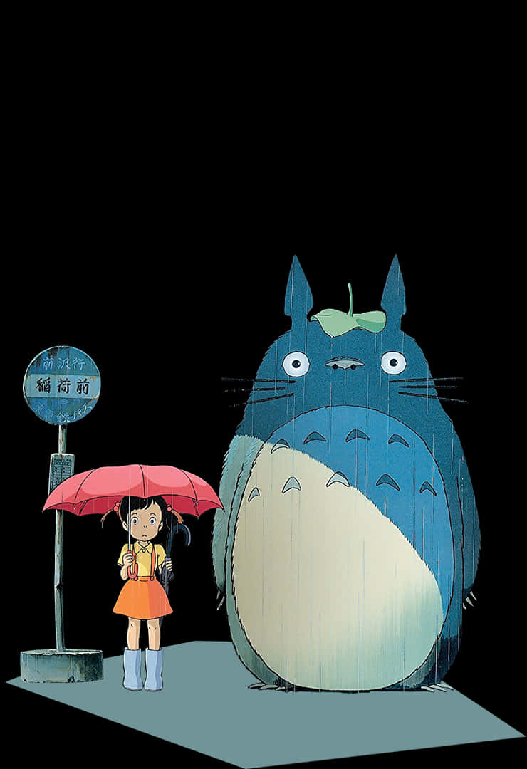A Cartoon Of A Girl Holding An Umbrella Next To A Large Blue And White Animal