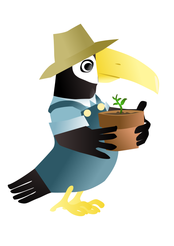 A Bird Holding A Potted Plant