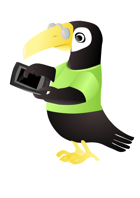 A Cartoon Of A Bird Holding A Device