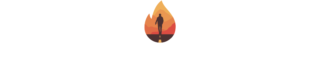 A Man Walking On A Road With A Flame And Text