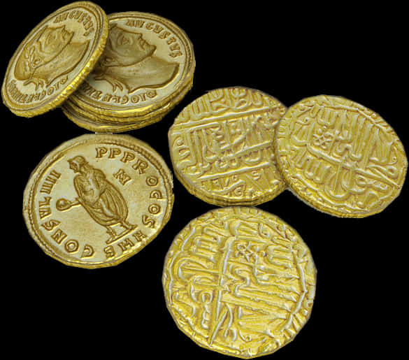 A Group Of Gold Coins
