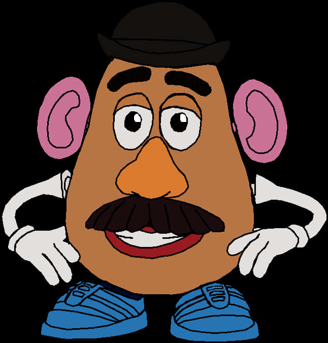 A Cartoon Of A Potato With A Mustache And A Hat