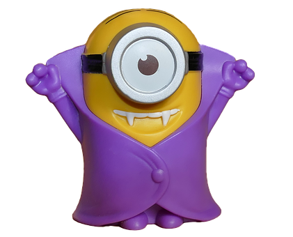 A Yellow Toy With A Purple Robe And A Yellow Eye