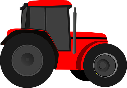 A Red Tractor With Black Wheels