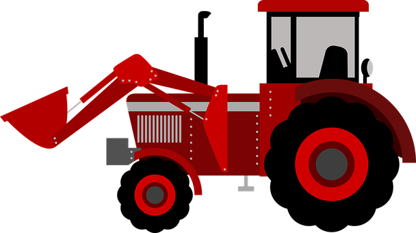 A Red Tractor With A Bucket On It