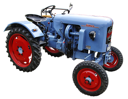 A Blue Tractor With Red Wheels