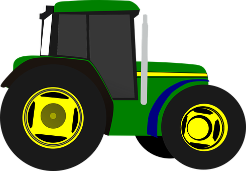 A Green Tractor With Yellow And Blue Accents