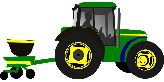 A Green Tractor With A Yellow And Blue Stripe