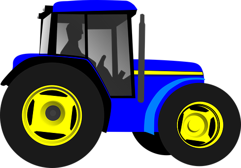 A Blue Tractor With Yellow Rims
