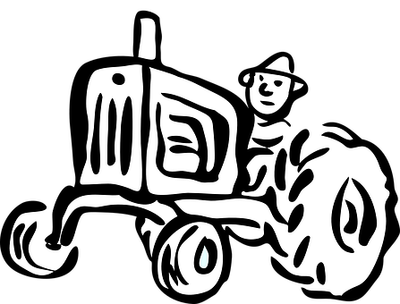 A White And Black Drawing Of A Man On A Tractor