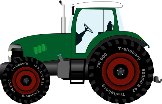 A Green Tractor With Red Tires