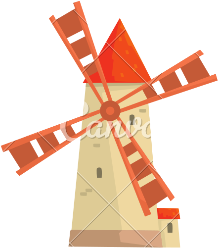 Traditional European Stone Windmill Vector Icon Illustration - Milino Antiguo En Caricaturo, Hd Png Download
