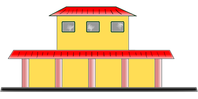 A Yellow Building With Red Roof