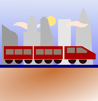 A Train In Front Of A City