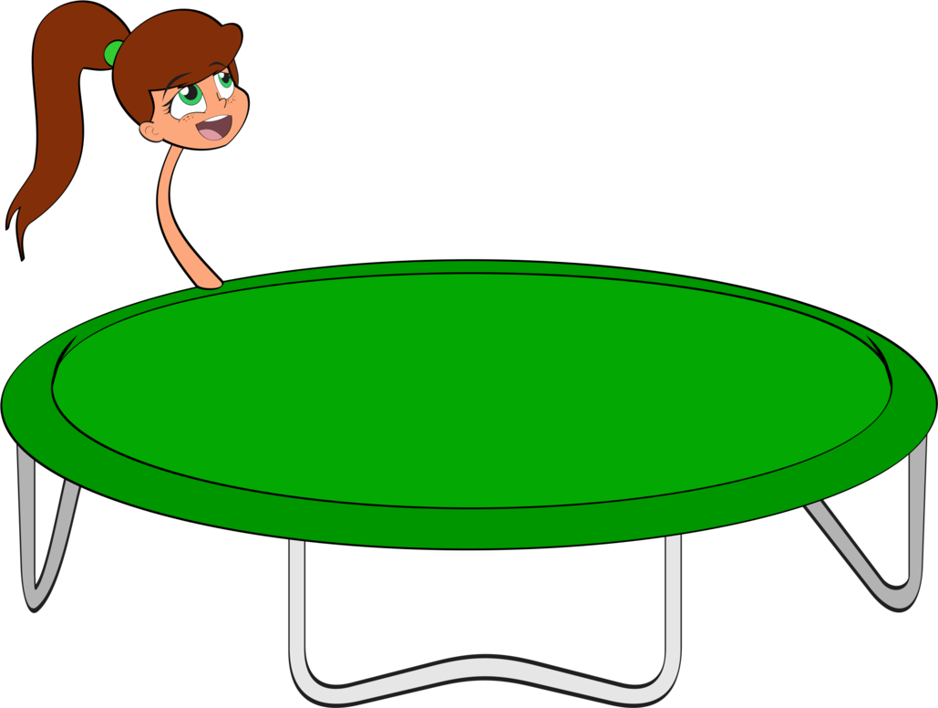 A Cartoon Girl Jumping On A Trampoline
