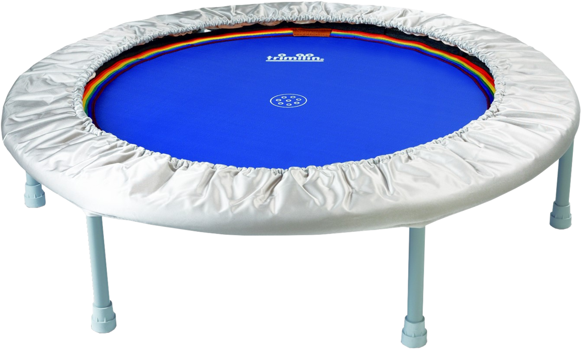 A Blue Trampoline With A White Cover