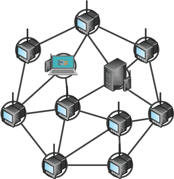 A Computer Network With Computers And A Laptop