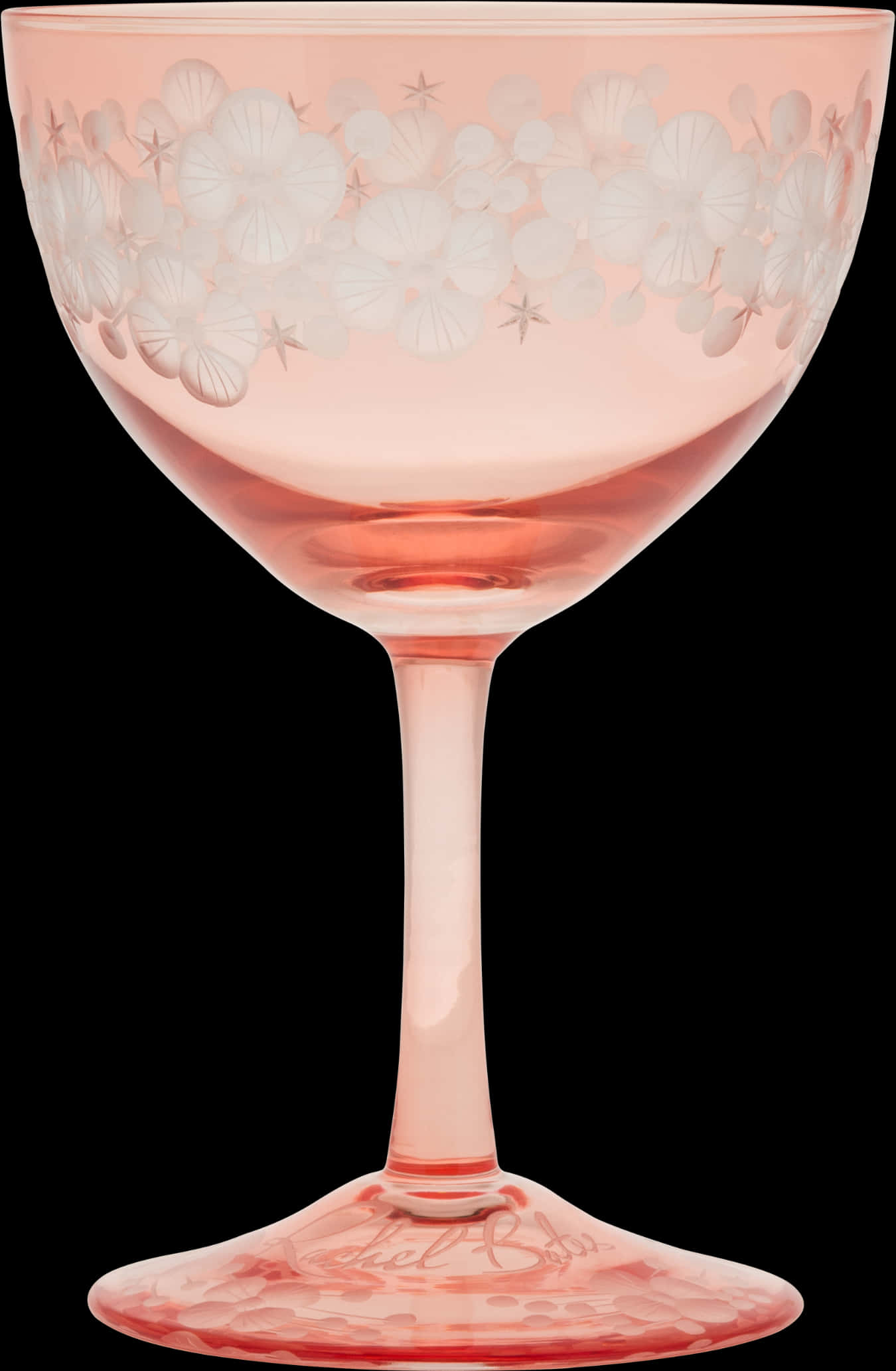 A Pink Wine Glass With White Flowers On It