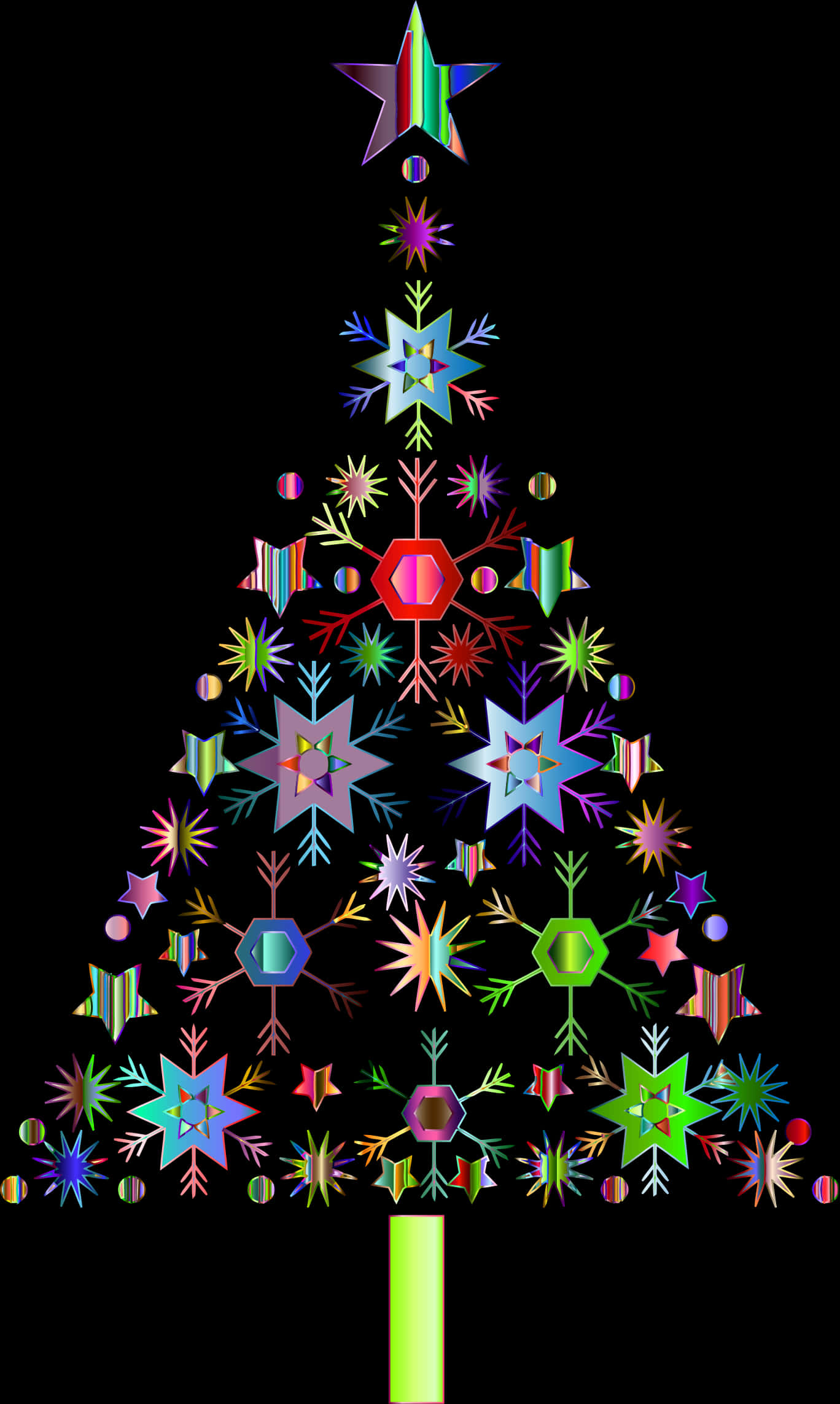A Christmas Tree Made Of Colorful Snowflakes