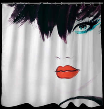 A Shower Curtain With A Woman's Face And Lips