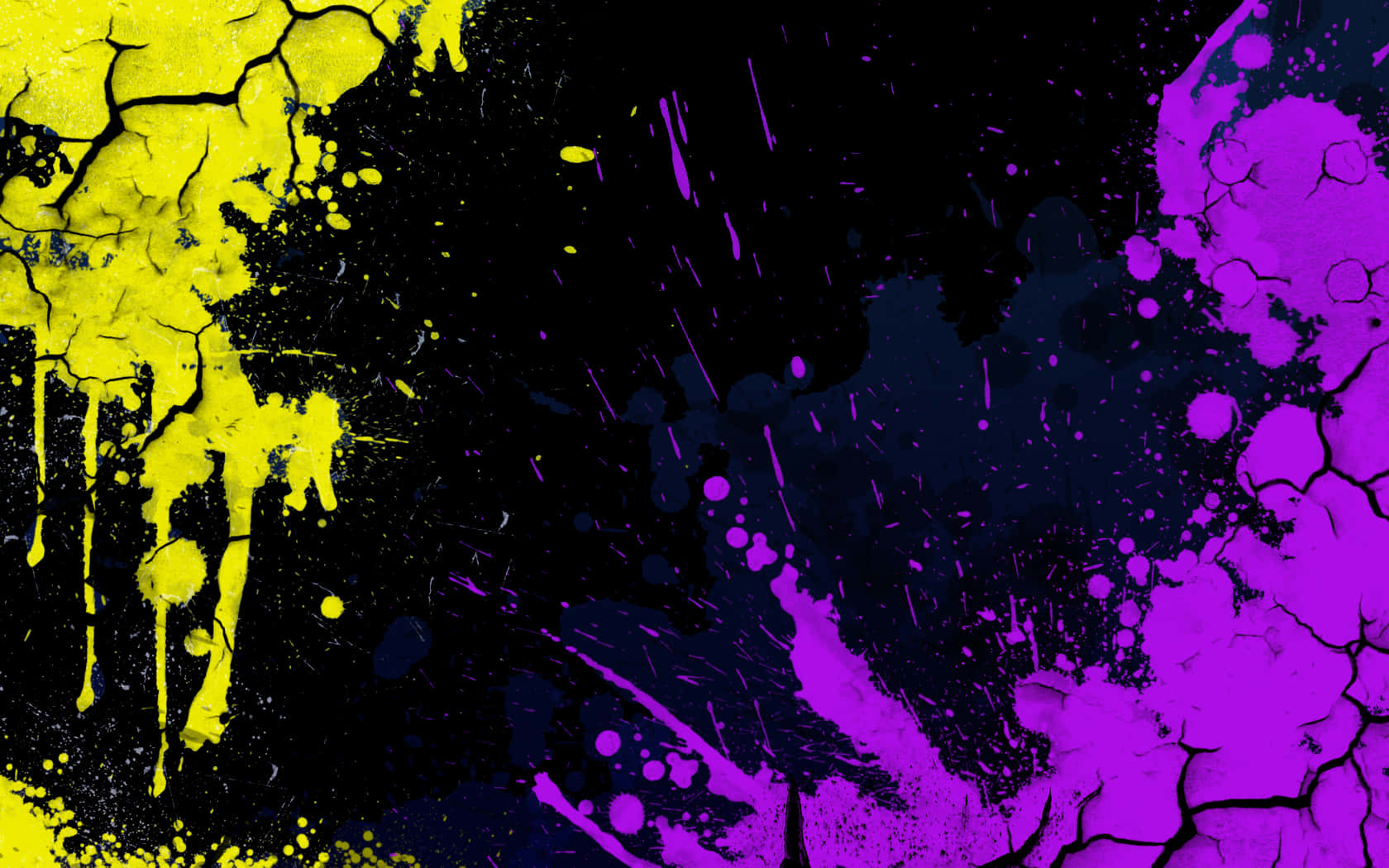 A Yellow And Purple Paint Splatters On A Black Background