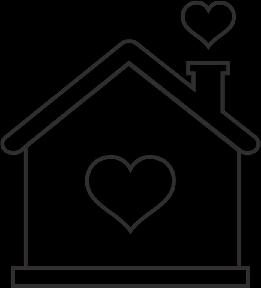 A Black And White Image Of A House With A Heart On Top