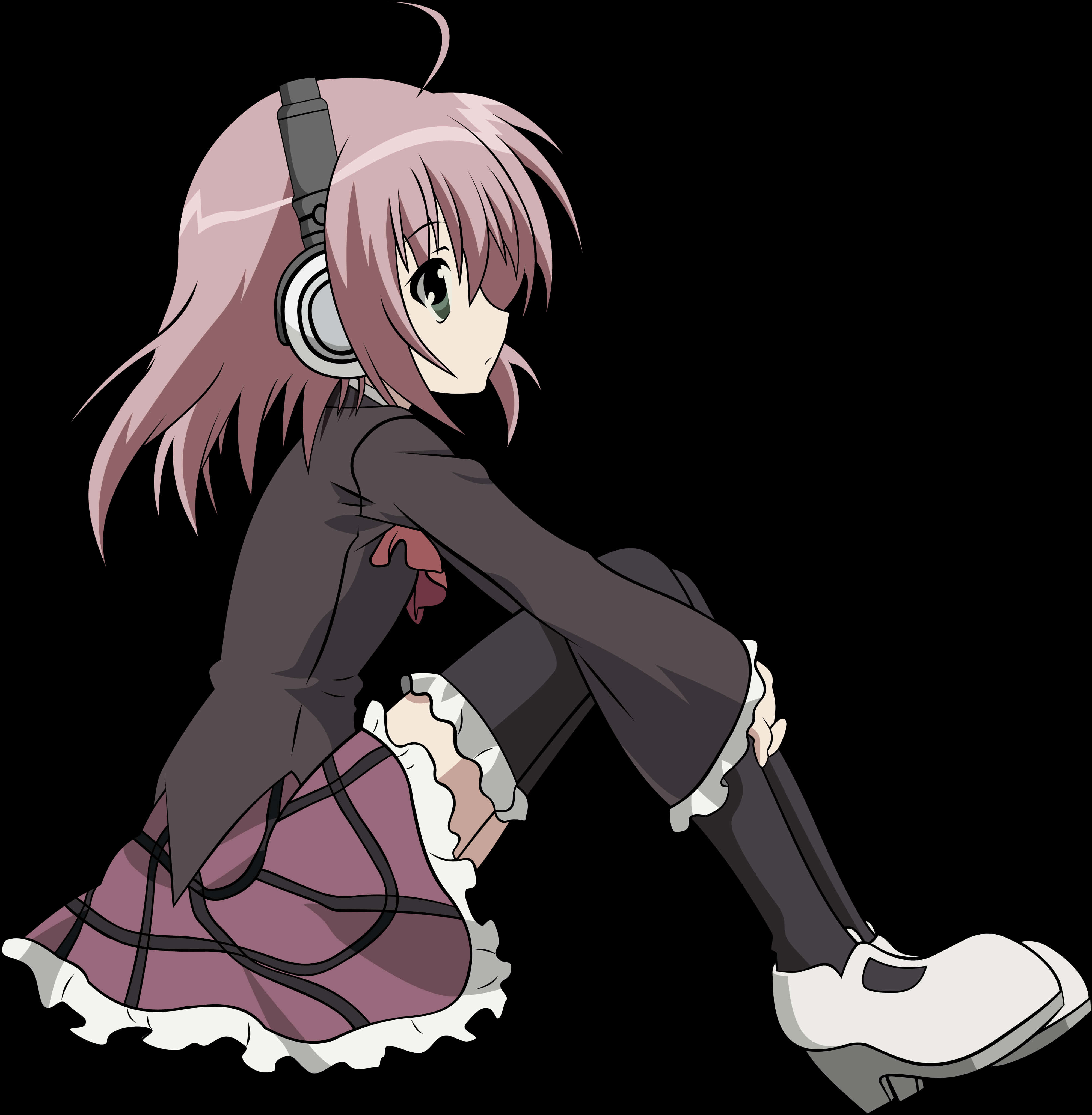 Transparent Anime Headphones Png - Anime Girl Sitting Down, Png Download