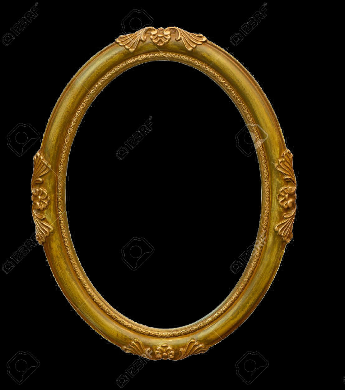 A Gold Oval Frame With A Black Background