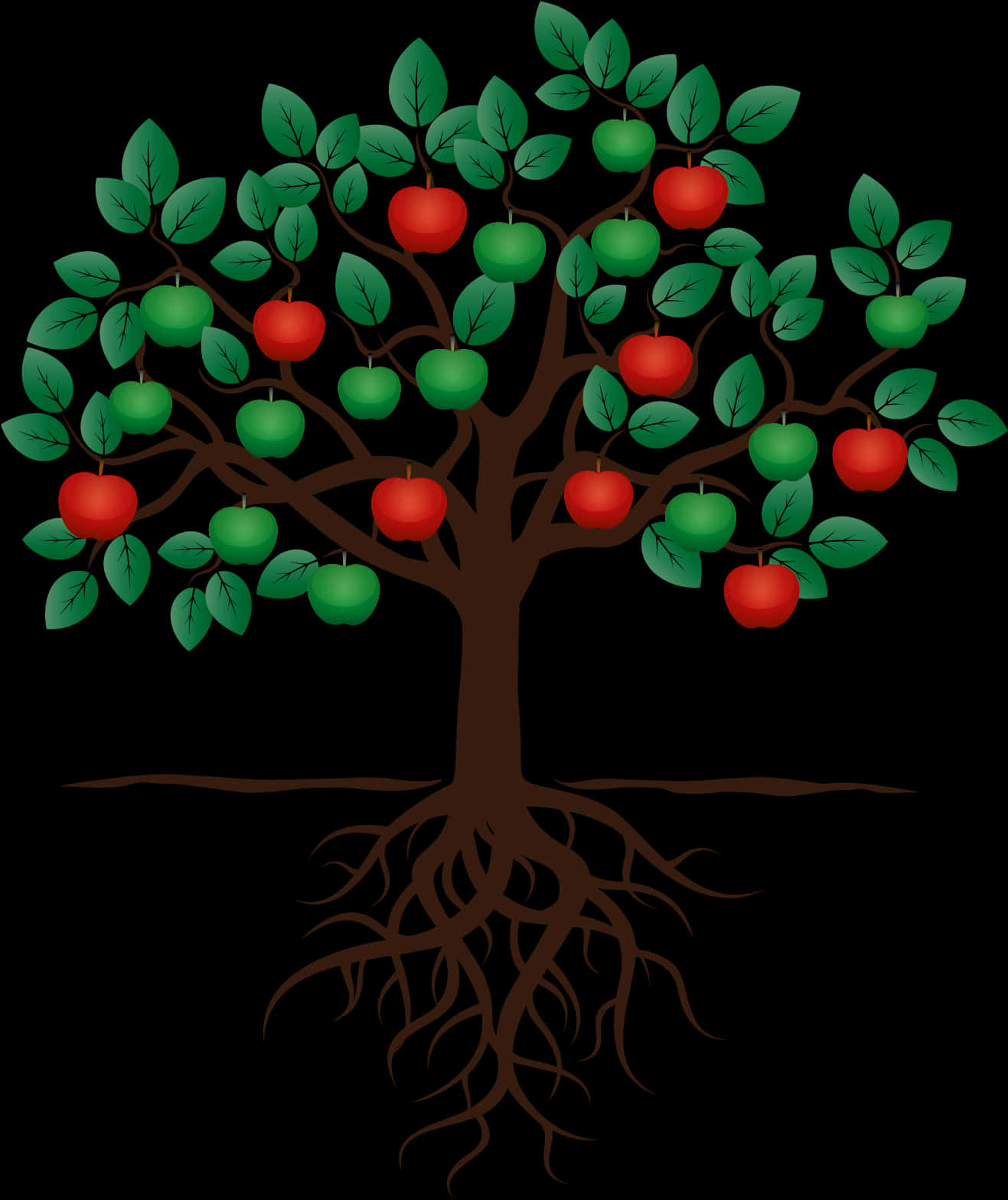 A Tree With Apples And Roots
