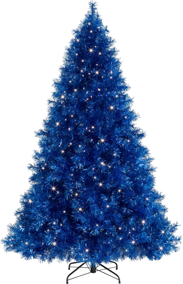 A Blue Christmas Tree With Lights
