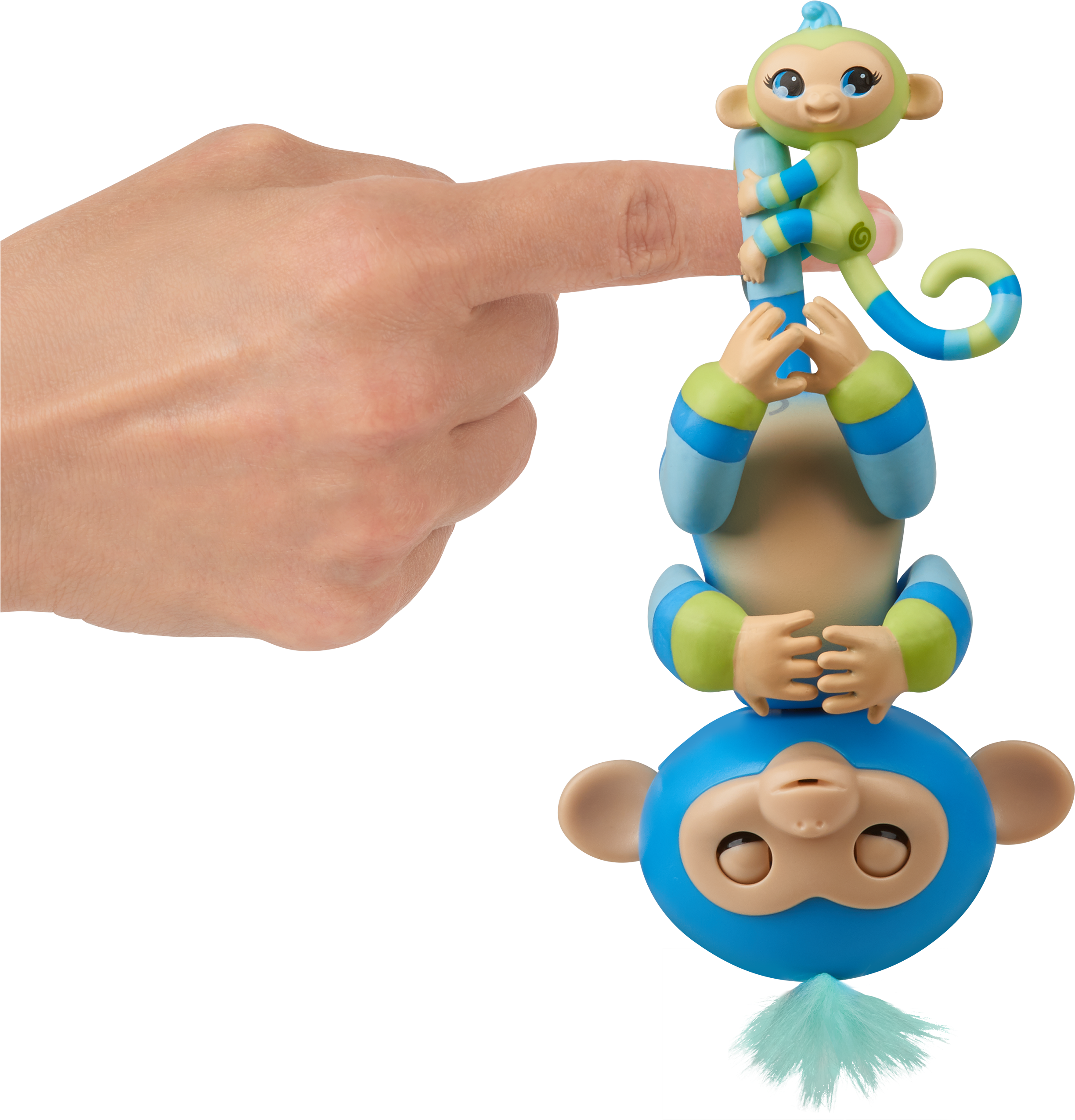 A Finger Pointing At A Toy Monkey