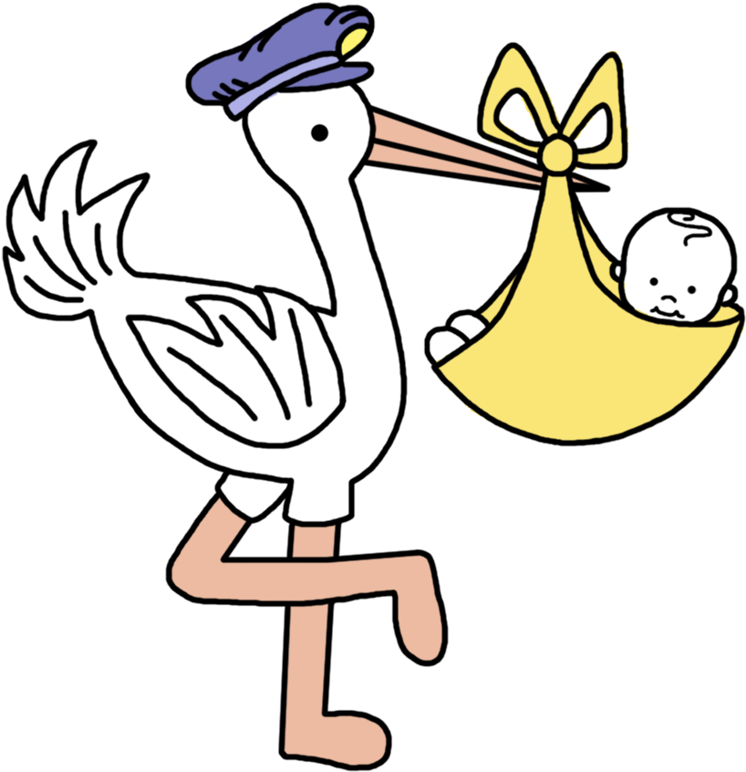 A Cartoon Of A Stork Carrying A Yellow Baby