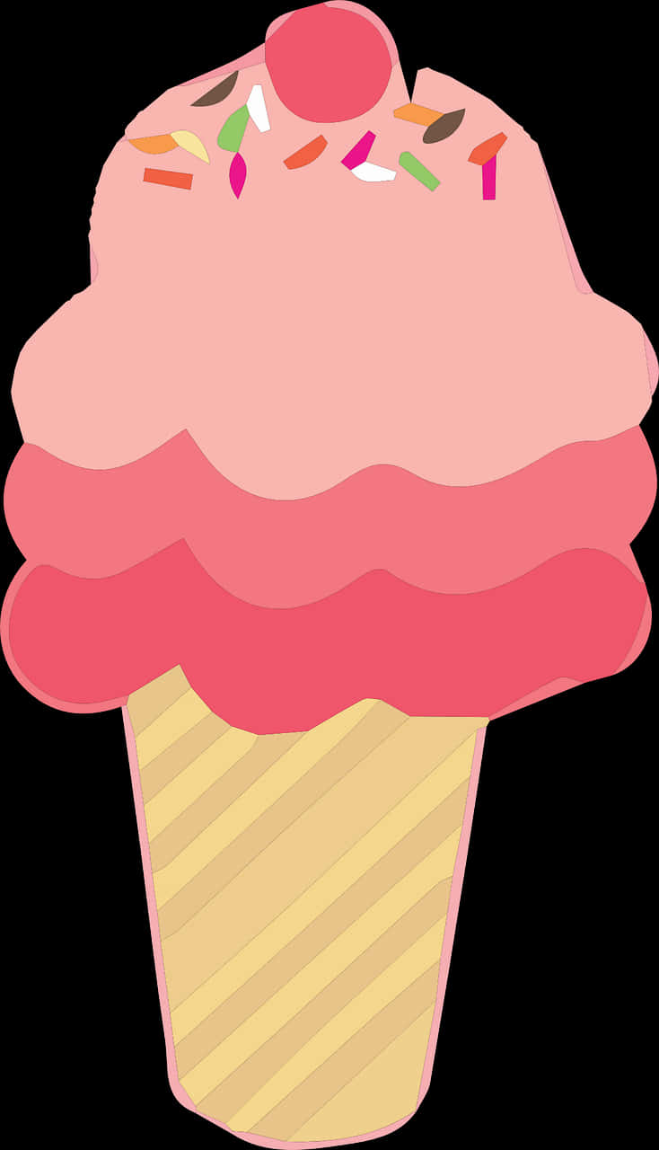 A Pink And Yellow Ice Cream Cone