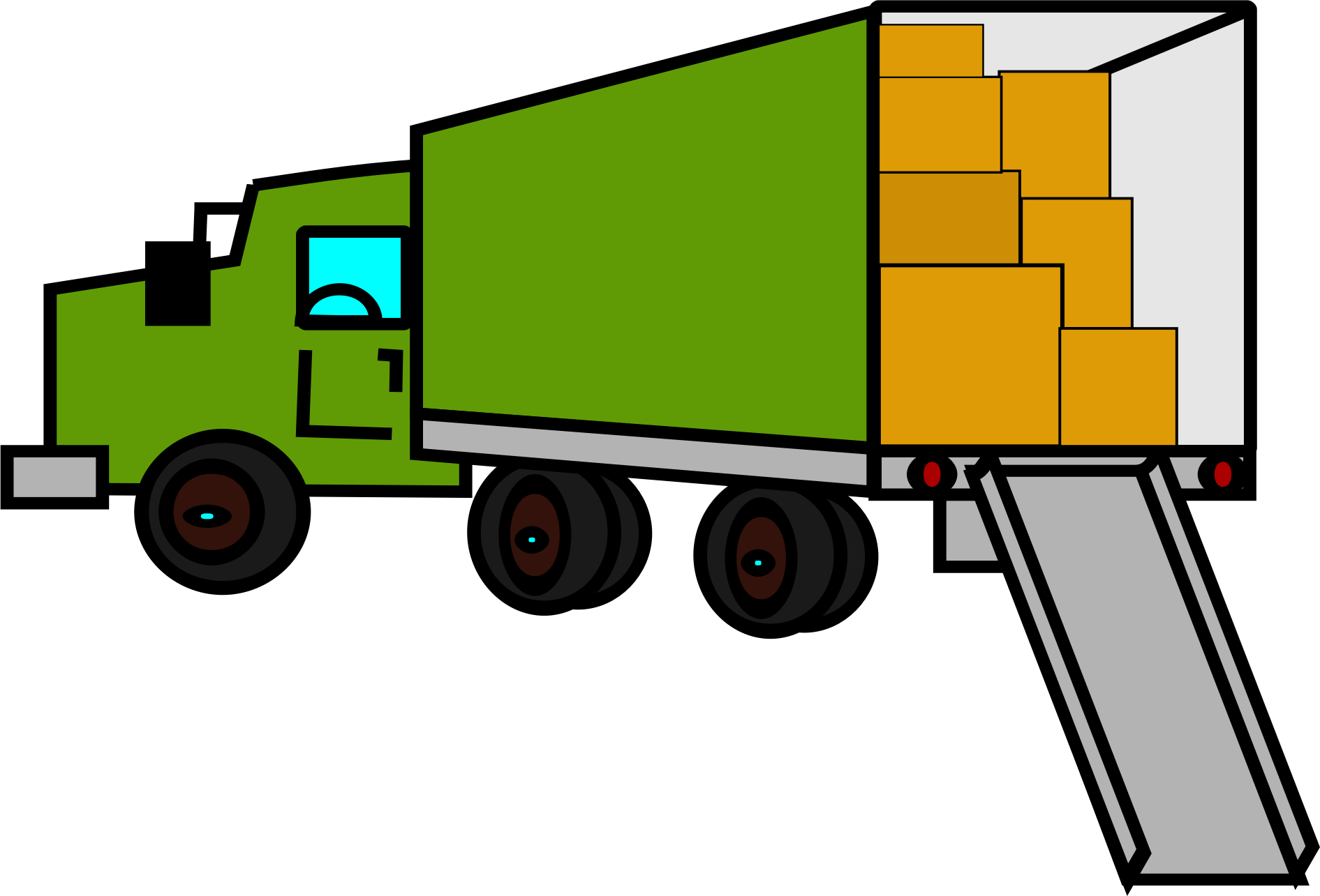 A Cartoon Of A Green Truck With Boxes In The Back