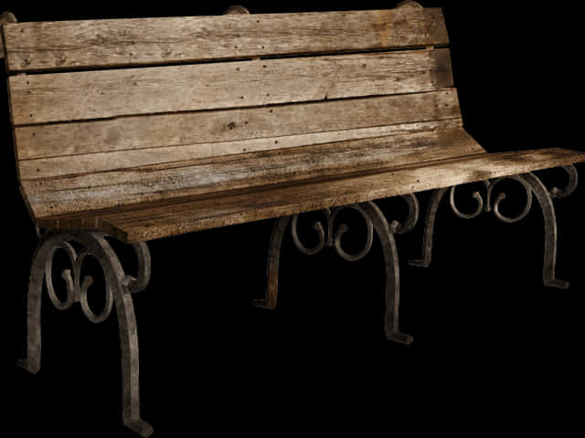 A Wooden Bench With Wrought Iron Legs