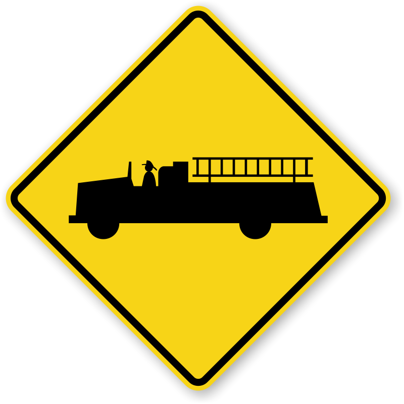 A Yellow Sign With A Fire Truck On It