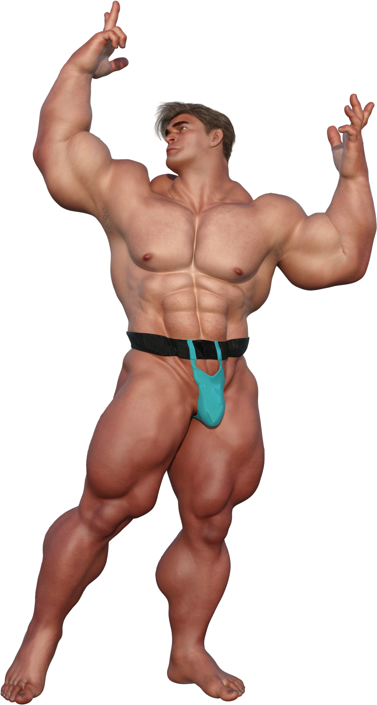 A Man With Muscular Arms And A Blue Thong