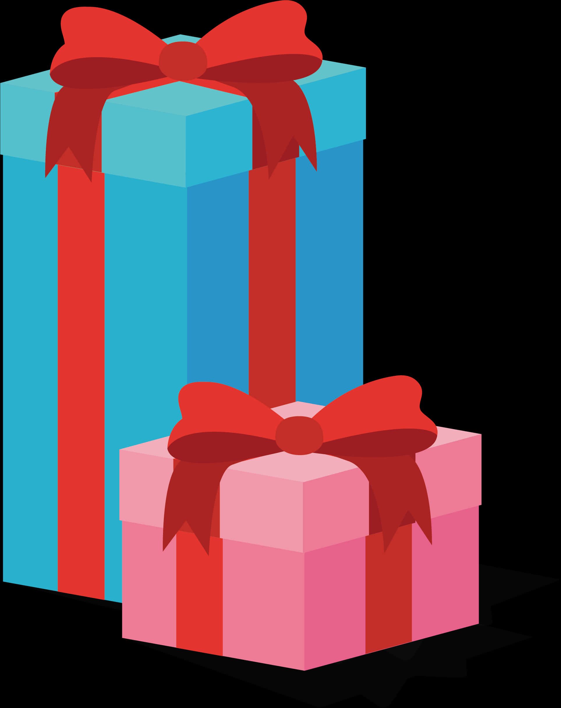 A Blue And Pink Gift Boxes With Red Bows