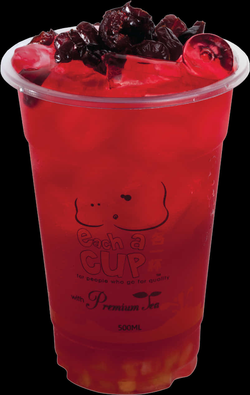 A Cup Of Red Liquid With Ice