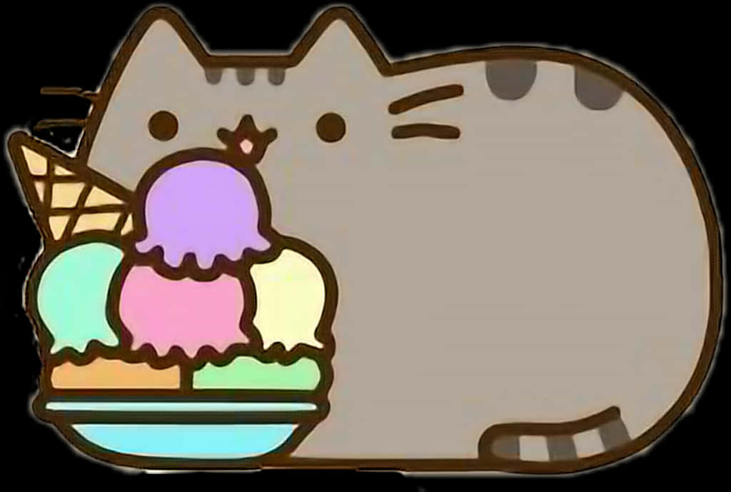 Pusheen With Large Bowl Of Ice Cream