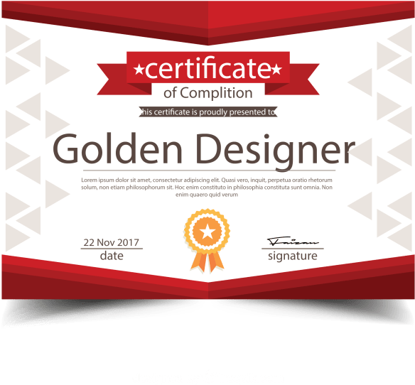 A Certificate Of Completion With A Red And White Design
